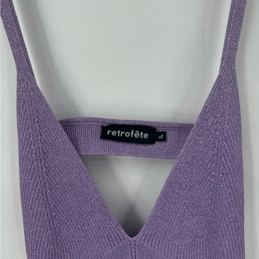 Retrofete Amster Rib Knit Midi Dress Metallic Lilac Size L B262 - Picture 6 of 7
